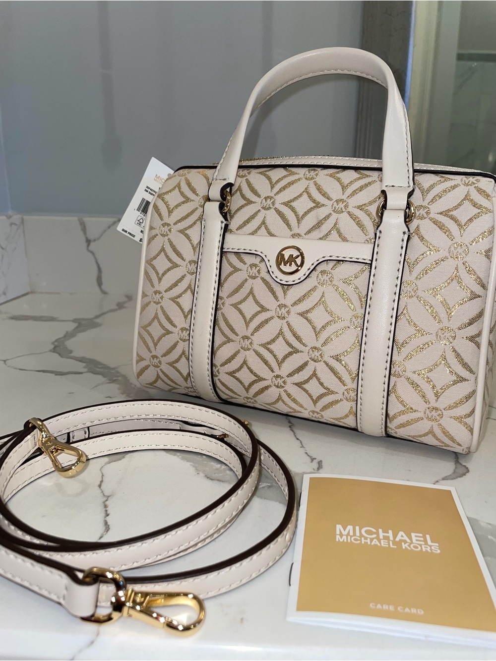 NEW Michael Kors White Gold Duffle Crossbody Bag NWT